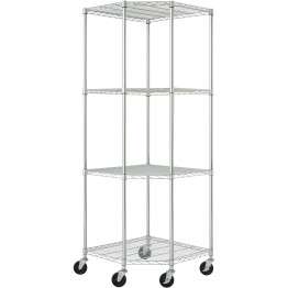 Commercial 4 Tier Pentagon Shelving Unit Chrome Wire with Wheels 1000kg 680x680x1880mm - CECJA1363
