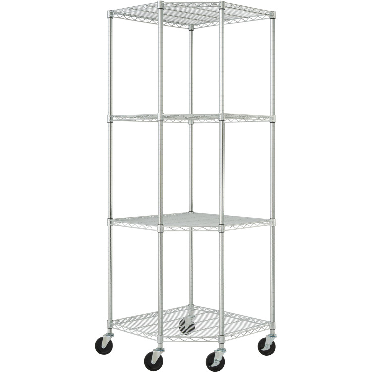 Commercial 4 Tier Pentagon Shelving Unit Chrome Wire with Wheels 1000kg 680x680x1880mm - CECJA1363