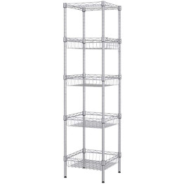 Commercial 5 Tier Basket Shelving Unit Chrome Wire 450x350x1500mm - CECJC1318
