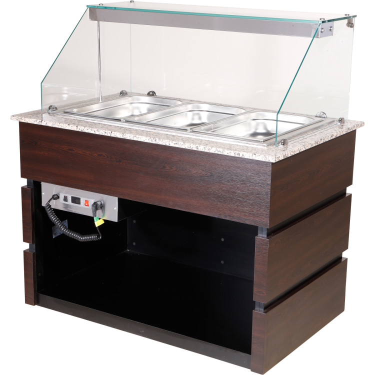 Professional Bain Marie Showcase 3xGN1/1 with Wooden Panels - CECMB711
