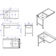 Loading table Right side 1200x650x850mm With sink With splashback Stainless steel - CEDWITA1265R