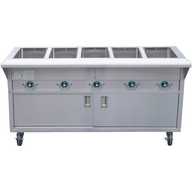Mobile Servery Steam Table with Cupboard 5xGN1/1 - CEEST5SWCBSD