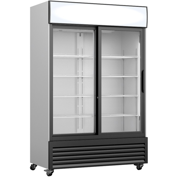 Commercial Twin Bottle cooler Upright 730 litres Fan assisted cooling Sliding glass doors Black&White - CEGDR555