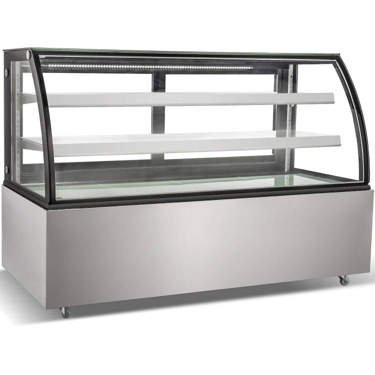 Cake counter Curved front 1500x730x1200mm 2 shelves Stainless steel base LED - CEGN1500CF2