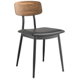 Black Steel Chair with Black Vinyl Cushion Seat & Antique Walnut Back - CEGS60606BLACKCUSHSEATWALNUTBACK
