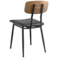 Black Steel Chair with Black Vinyl Cushion Seat & Antique Walnut Back - CEGS60606BLACKCUSHSEATWALNUTBACK