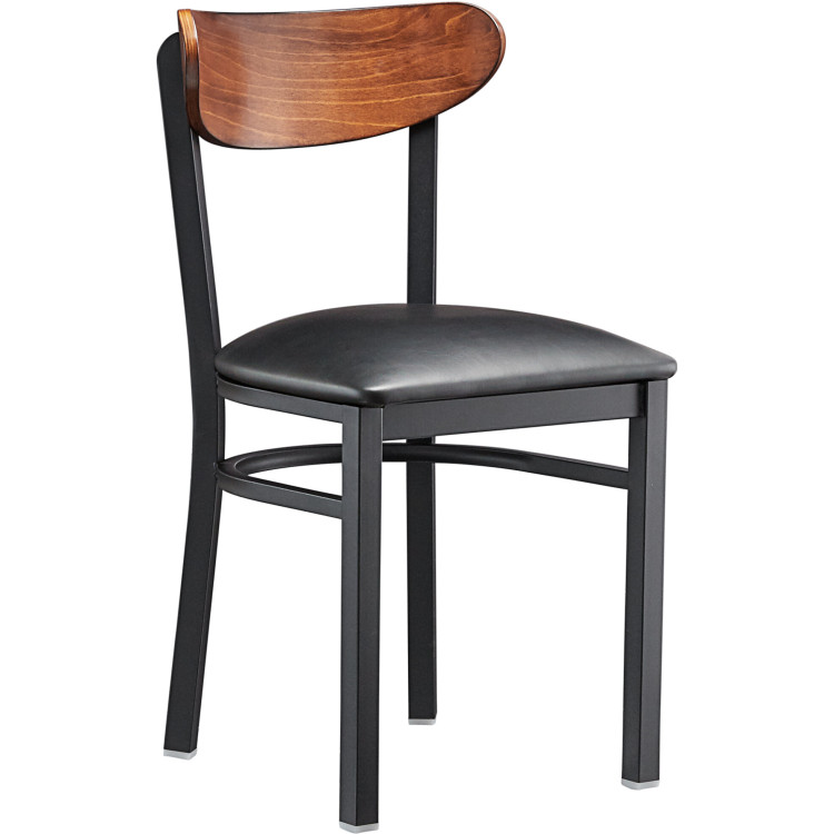 Black Steel Chair with Black Vinyl Cushion Seat & Antique Walnut Back - CEGS65VBLACKSEATWALNUTBACK
