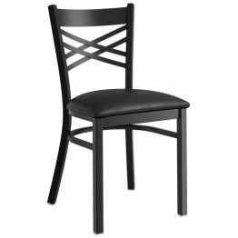 Black Steel Cross Back Chair with Black Vinyl Cushion Seat - CEGS6F0BBLACKCUSHSEAT
