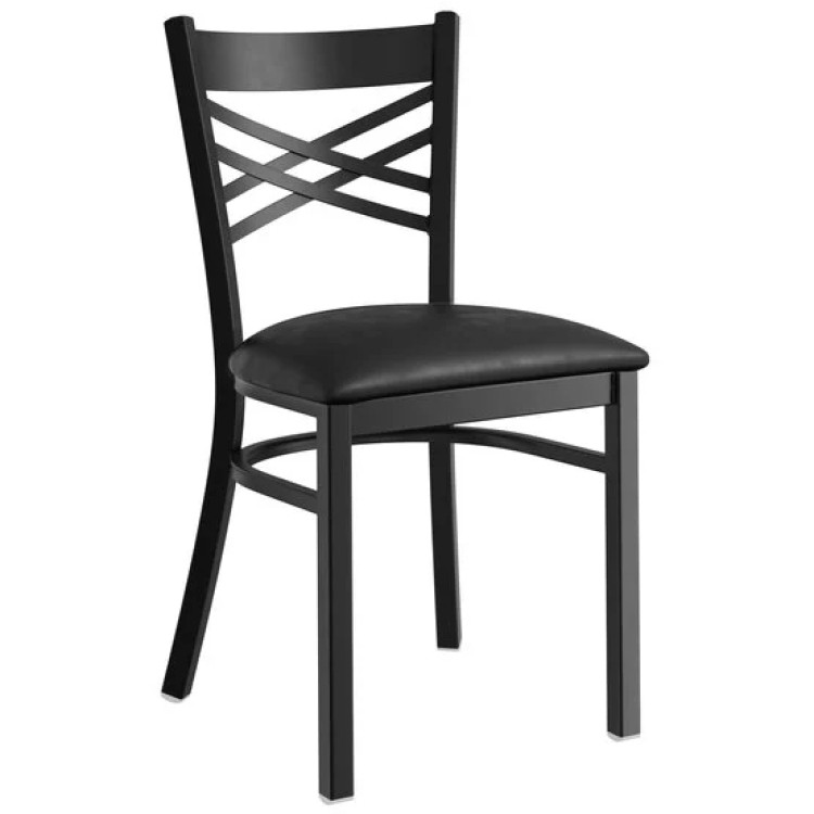 Black Steel Cross Back Chair with Black Vinyl Cushion Seat - CEGS6F0BBLACKCUSHSEAT