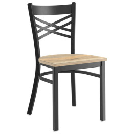 Black Steel Cross Back Chair with Driftwood Seat - CEGS6F0BBLACKDRIFTWOODSEAT