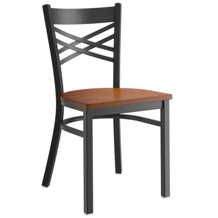 Black Steel Cross Back Chair with Antique Walnut Seat - CEGS6F0BBLACKWALNUTSEAT