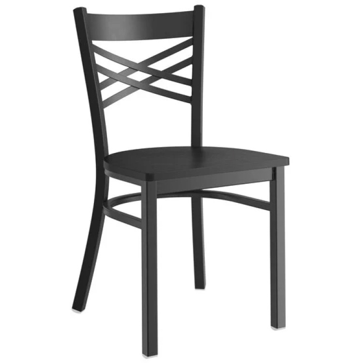 Black Steel Cross Back Chair with Black Wood Seat - CEGS6F0BBLACKWOODSEAT