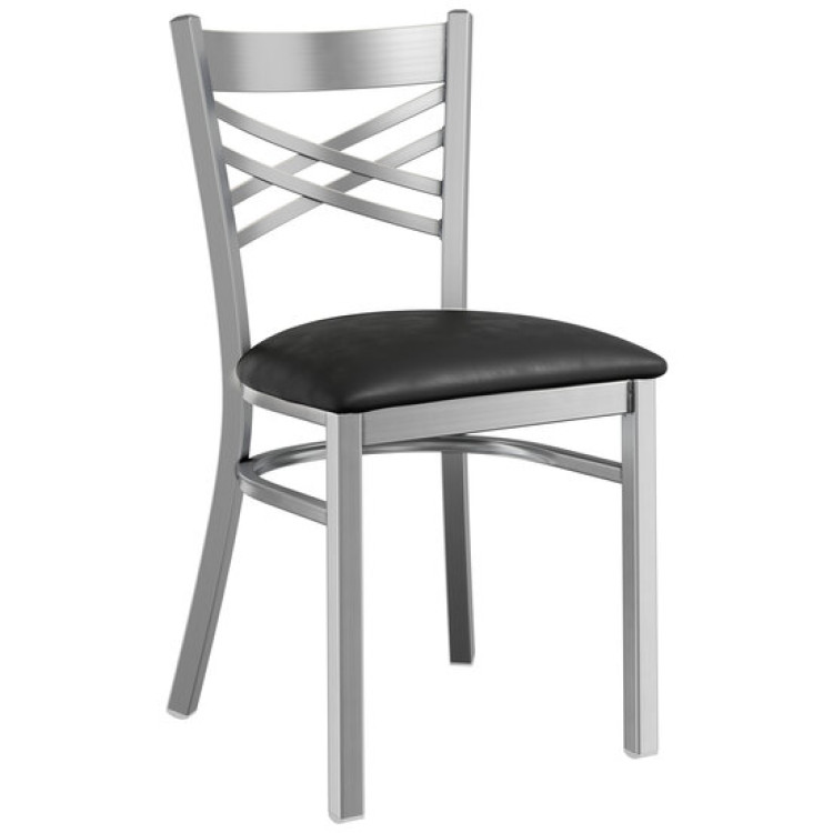 Steel Cross Back Chair with Black Vinyl Cushion Seat - CEGS6F0BSSTEELCUSHSEAT