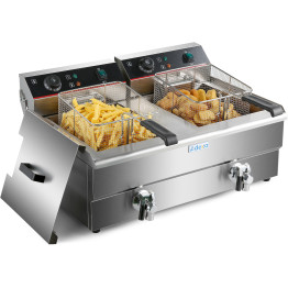 Commercial Fryer Double Electric 2x10 litre 6kW Countertop Drainage tap - CEHEF102V