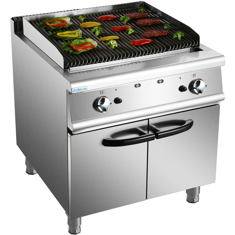 Professional Gas Lava Rock Grill with Cabinet Base 14.4kW 700mm Depth - CEHGL707