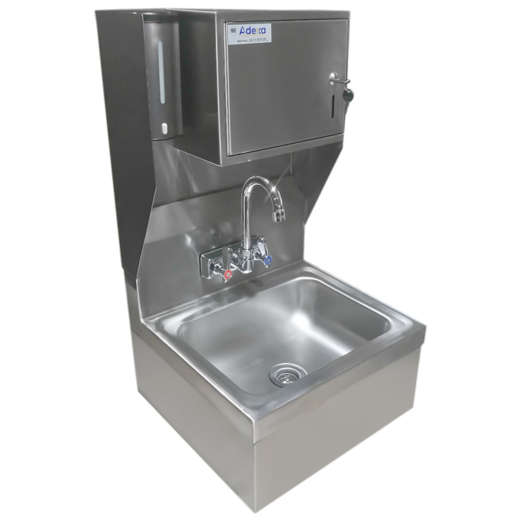 Wall mounted Hand Sink with Faucet & Automatic Soap dispenser & Paper towel dispenser Side splash Stainless steel - CEHS17FSDTDUSP