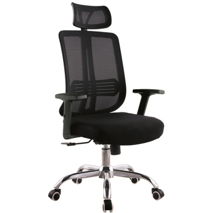 Mesh Office Chair with Headrest Black & Chrome - CEHY8031