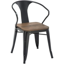 Bistro Dining Chair Steel Wood Seat Black Indoors - CEHYX503BF