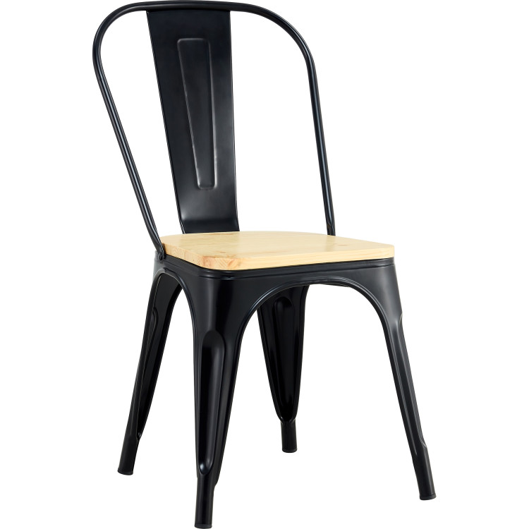 Bistro Dining Chair with Wooden seat Steel Black Indoors - CEHYX503F2