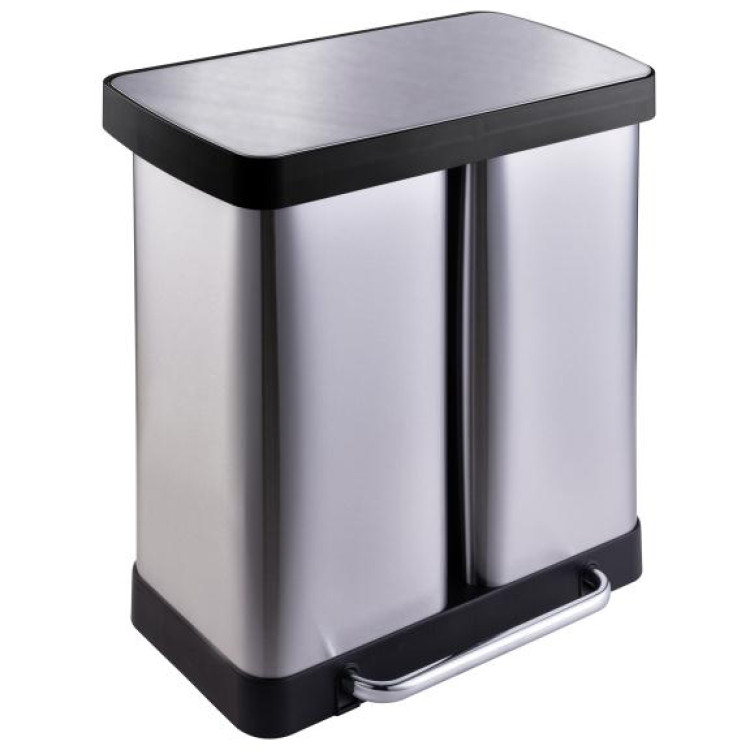 Commercial Pedal Double Waste Bin 2x36 Litres Satin Surface 590x362x616mm - CEJY9127
