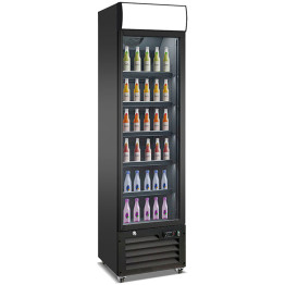 Commercial Bottle Cooler Upright 220 litres Single Glass Door with LED Canopy in Black - CEKXG220H
