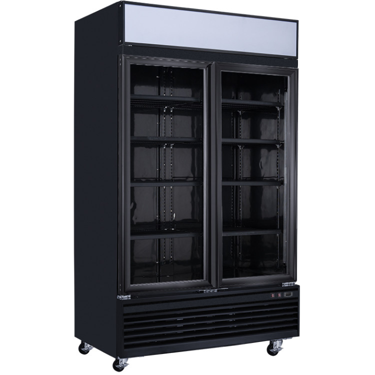 Commercial Display Freezer with Double Glass door 1000 litres Black Canopy Light - CELD1000FBLACK