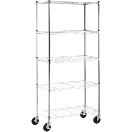 Professional 5 Tier Shelving Unit Chrome Wire with Wheels 600x350x1550mm - CELD6035155B5CW