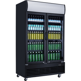 Commercial Bottle cooler Upright 930 litres Ventilated cooling Twin hinged doors Black Canopy light - CELG1000BFMBLACK