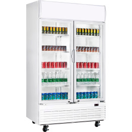 Commercial Bottle cooler Upright 930 litres Ventilated cooling Twin hinged doors White Canopy light - CELG1000BF
