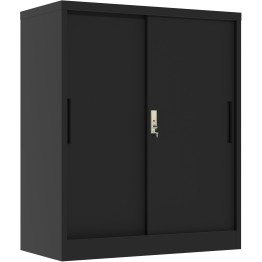 Professional Metal Storage Cabinet 2 sliding doors 800x400x1000mm Lock 2 adjustable shelves Black - CEMXHSC005BLACK