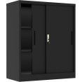 Professional Metal Storage Cabinet 2 sliding doors 800x400x1000mm Lock 2 adjustable shelves Black - CEMXHSC005BLACK