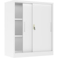 Professional Metal Storage Cabinet 2 sliding doors 800x400x1000mm Lock 2 adjustable shelves White - CEMXHSC005WHITE