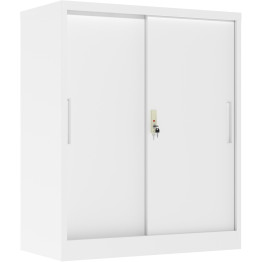 Professional Metal Storage Cabinet 2 sliding doors 800x400x1000mm Lock 2 adjustable shelves White - CEMXHSC005WHITE