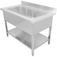 Commercial Pot Wash Sink Stainless steel 1 bowl Splashback 1200mm Depth 700mm Square legs - CEPSD12070