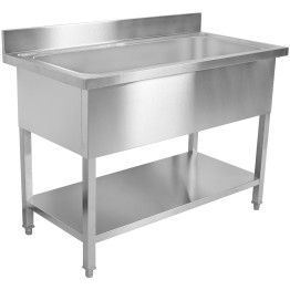 Commercial Pot Wash Sink Stainless steel 1 bowl Splashback 1200mm Depth 700mm Square legs - CEPSD12070