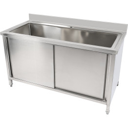 Commercial Pot Wash Sink Stainless steel 1 bowl Splashback 2 Doors 1200mm Depth 700mm - CEPSD120702D