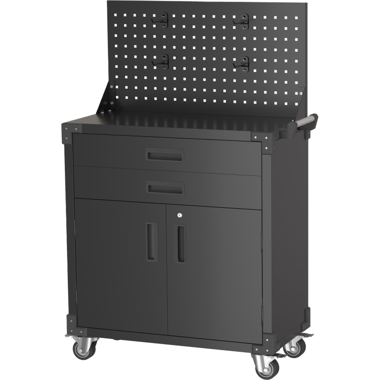 Professional Mobile Black 2 Door 2 Drawer Pegboard Steel Tool Cabinet 800x420x1320mm - CESART224