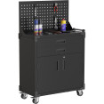 Professional Mobile Black 2 Door 2 Drawer Pegboard Steel Tool Cabinet 800x420x1320mm - CESART224