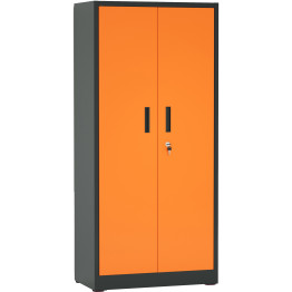 Heavy Duty Grey and Orange 2 Door Lockable Steel Tool Cabinet with 4 Shelves & Pegboard 800x400x1800mm - CESETC1GREYORANGE