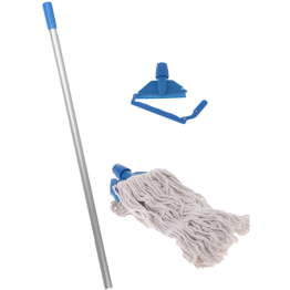 3 Piece Mop Set: Stainless Steel Pole, Blue Connector & Cloth Mop Head - CEWH052