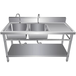 Commercial Sink Stainless steel 1400x600x850mm 2 Bowls left Splashback Undershelf - CEWUDBS14060LEFT