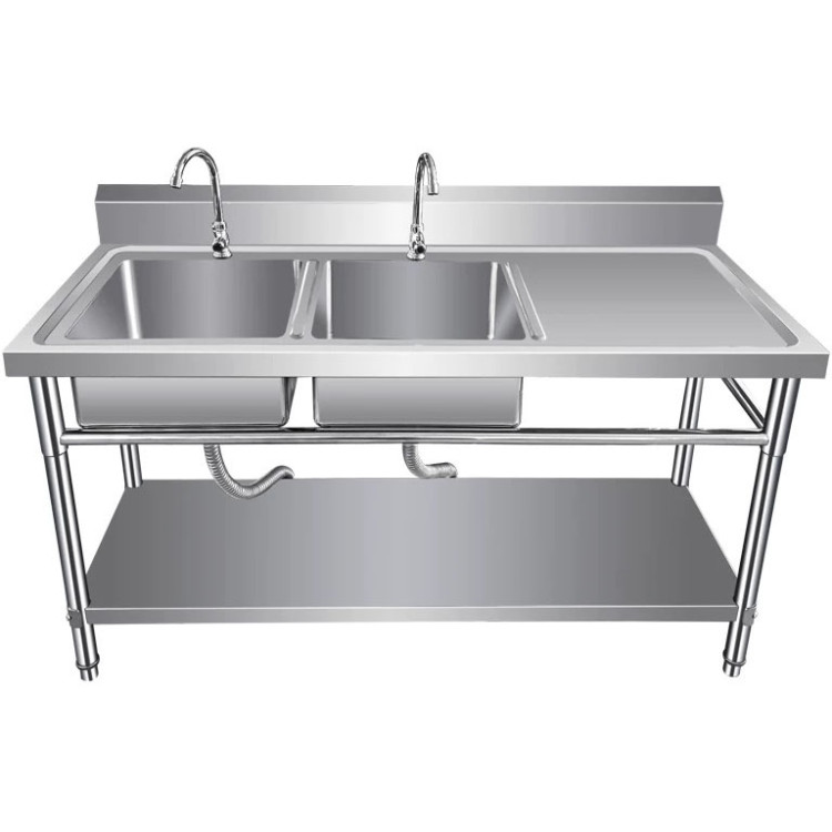 Commercial Sink Stainless steel 1400x600x850mm 2 Bowls left Splashback Undershelf - CEWUDBS14060LEFT