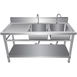 Commercial Sink Stainless steel 1400x600x850mm 2 Bowls right Splashback Undershelf - CEWUDBS14060RIGHT