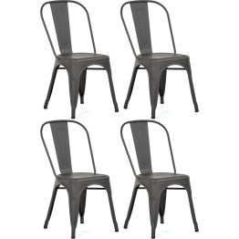 4pcs Bistro Dining Chair Steel Dark Grey Indoors - CEWW60G