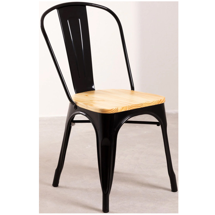 B GRADE 4pcs Bistro Dining Chair with Wooden seat Steel Black Indoors - WW60B B GRADE 