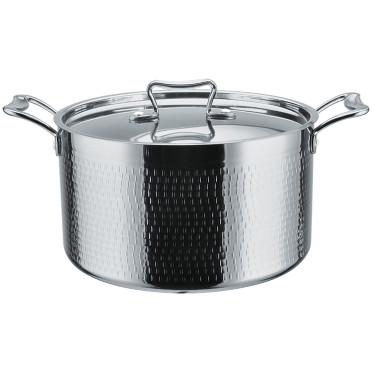 Hammered Triple-Layer Stainless Steel Casserole ø240×145mm 6.5L Silver Finish | CaterEq CEC0310009S