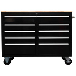Professional 46 Inch Black Steel Rolling Tool Chest with 9 Drawers and Rubberwood Top 1170 x 462 x 913mm | CaterEq CE461909DBLACK