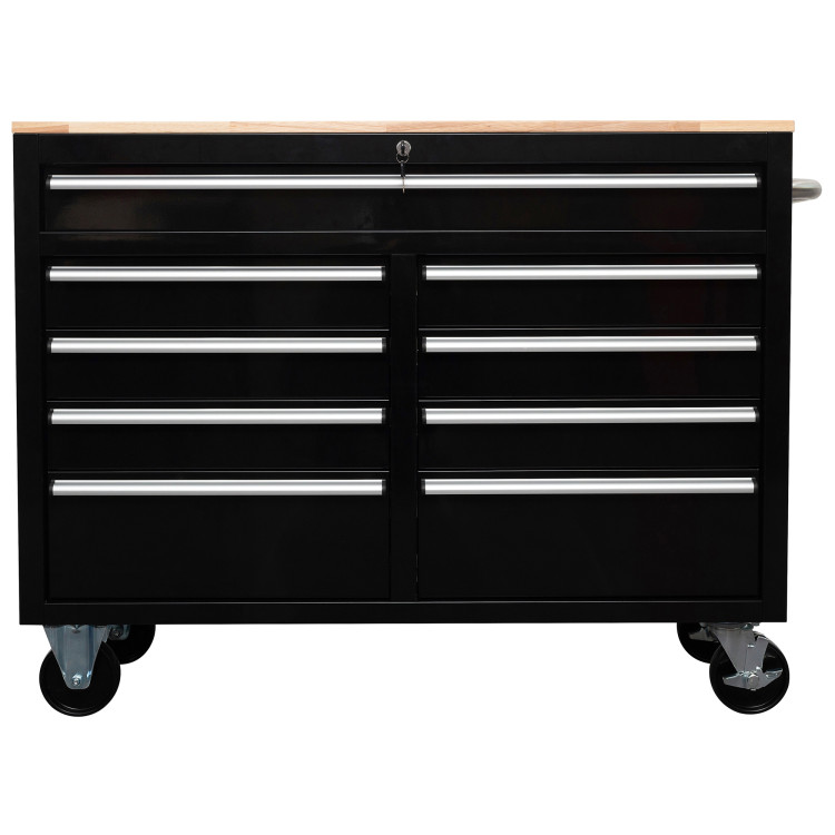 Professional 46 Inch Black Steel Rolling Tool Chest with 9 Drawers and Rubberwood Top 1170 x 462 x 913mm | CaterEq CE461909DBLACK Professional 46 Inch Black Steel Rolling Tool Chest with 9 Drawers and Rubberwood Top 1170 x 462 x 913mm | CaterEq CE461909DBLACK