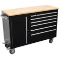   Heavy Duty Steel Rolling Tool Chest with Wooden Worktop 6 Drawers 1 Side Cabinet 1370x488x913mm Black | CaterEq CE482038ABLACK