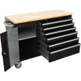   Heavy Duty Steel Rolling Tool Chest with Wooden Worktop 6 Drawers 1 Side Cabinet 1370x488x913mm Black | CaterEq CE482038ABLACK